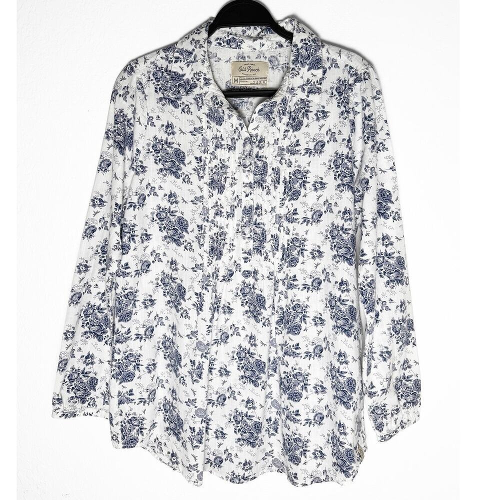 Old Ranch Brands Women's Toile Vintage Floral Shirt Button Front Pintucked Chest